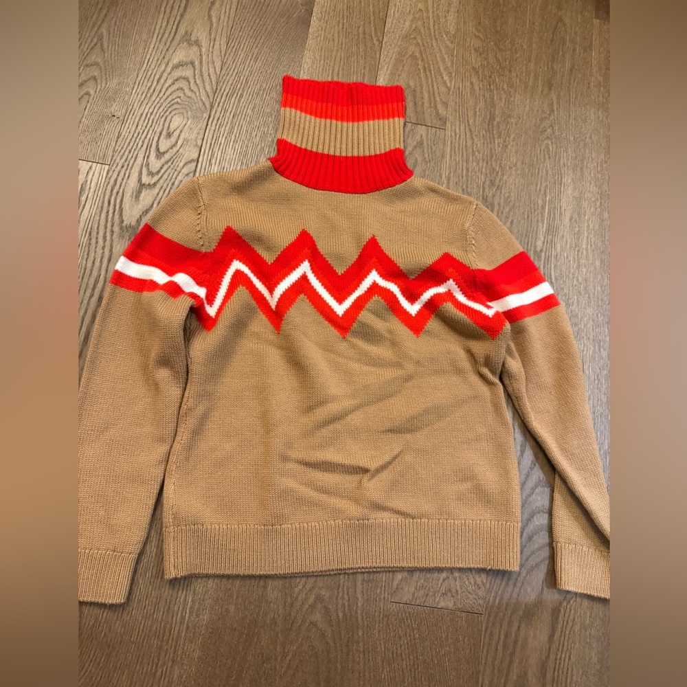 Perfect Moment Red and Tan Zigzag Turtleneck Sweater